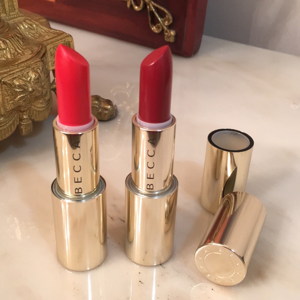BECCA Ultimate Lipstick Love. Flame Warm Orange Red. Garnet Cool Reach Red. - Picture 3 of 8